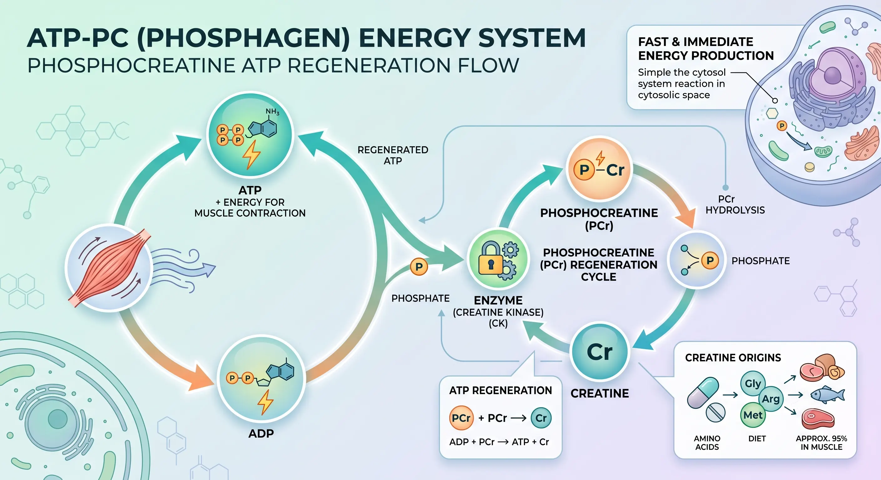 Flowchart of the ATP-PC energy system with phosphocreatine regenerating ATP