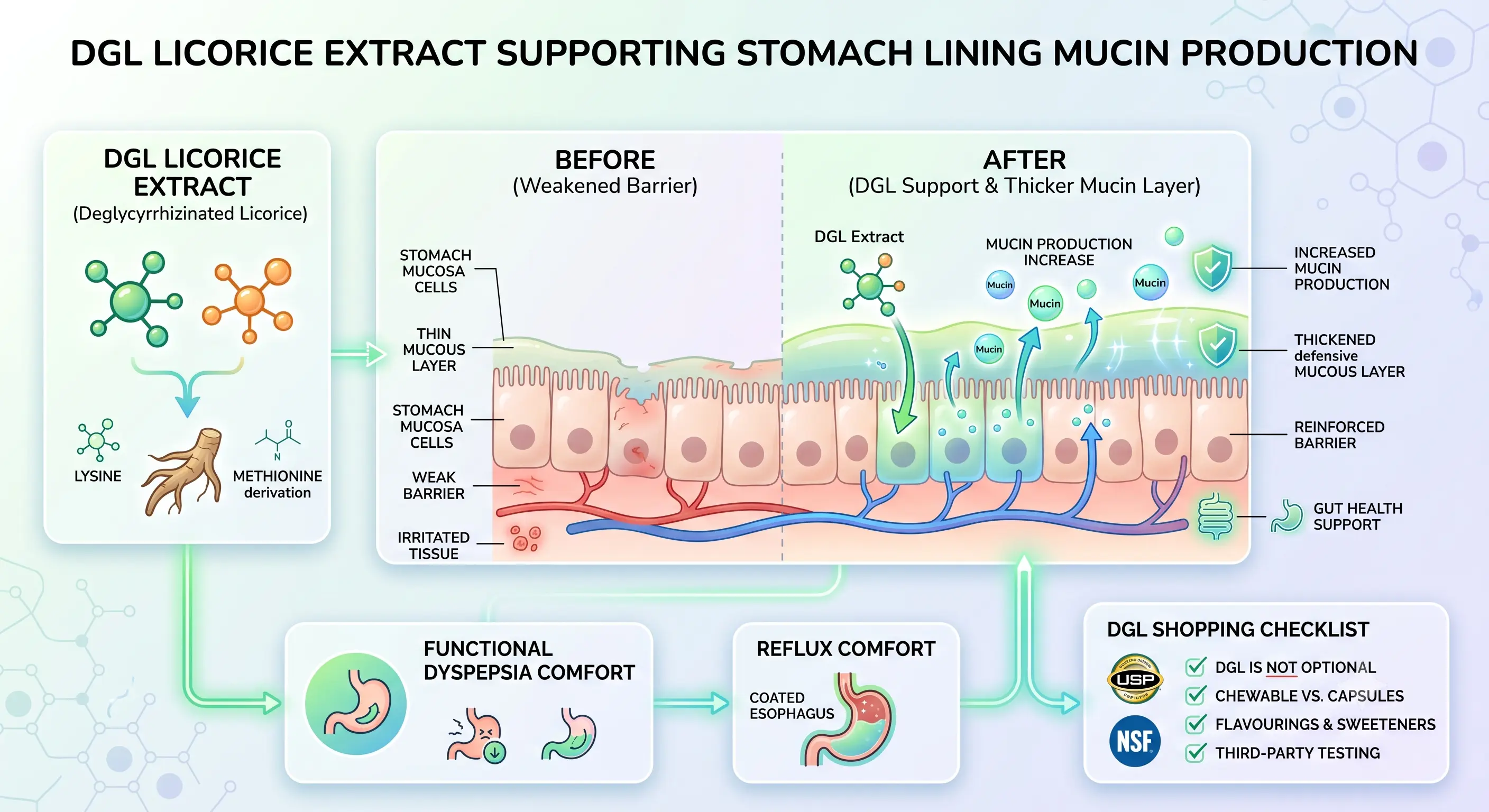 Illustration of Licorice Extract supporting mucin production in the stomach lining