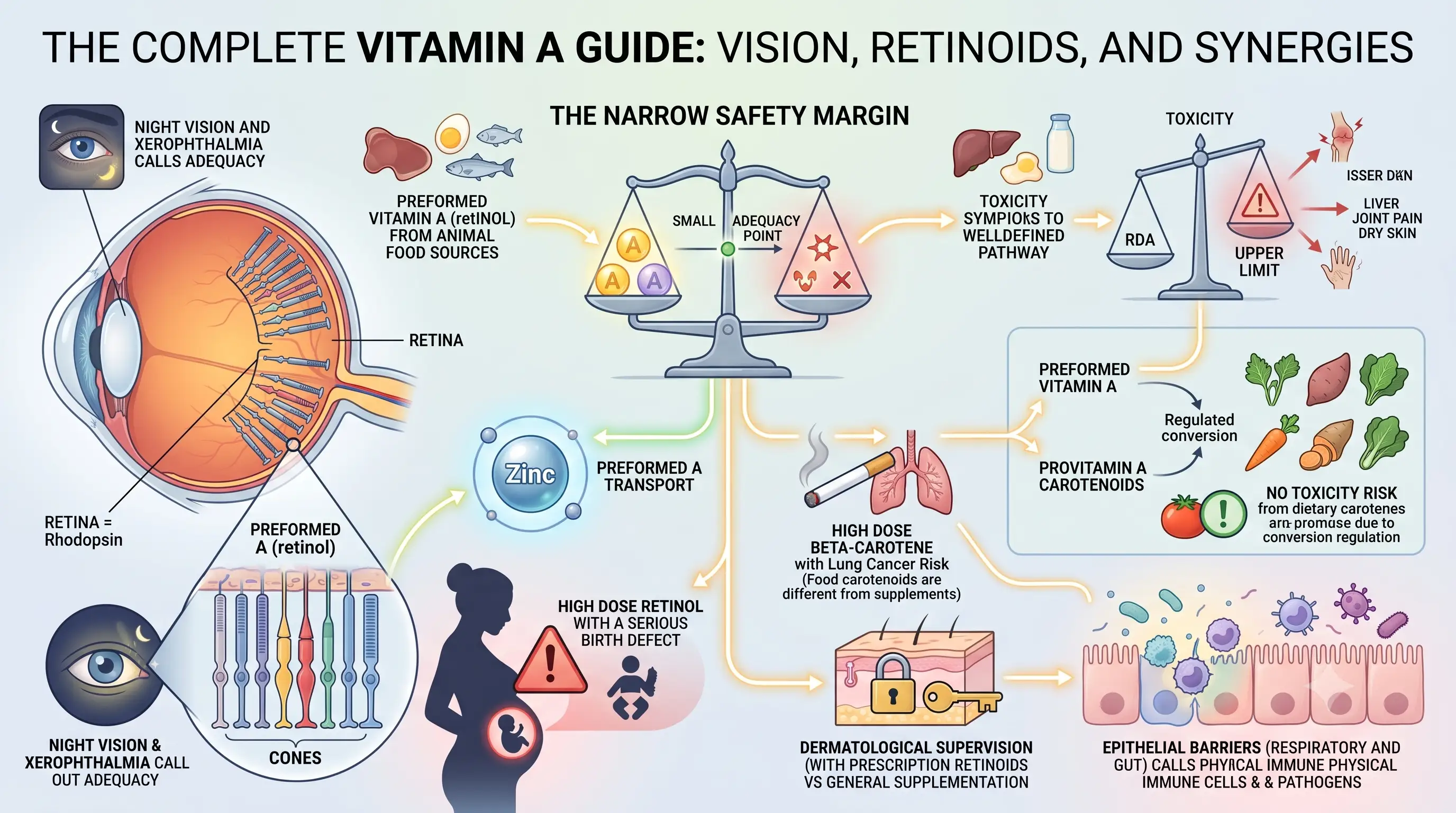 Eye diagram illustrating Vitamin A's role in forming rhodopsin in the retina