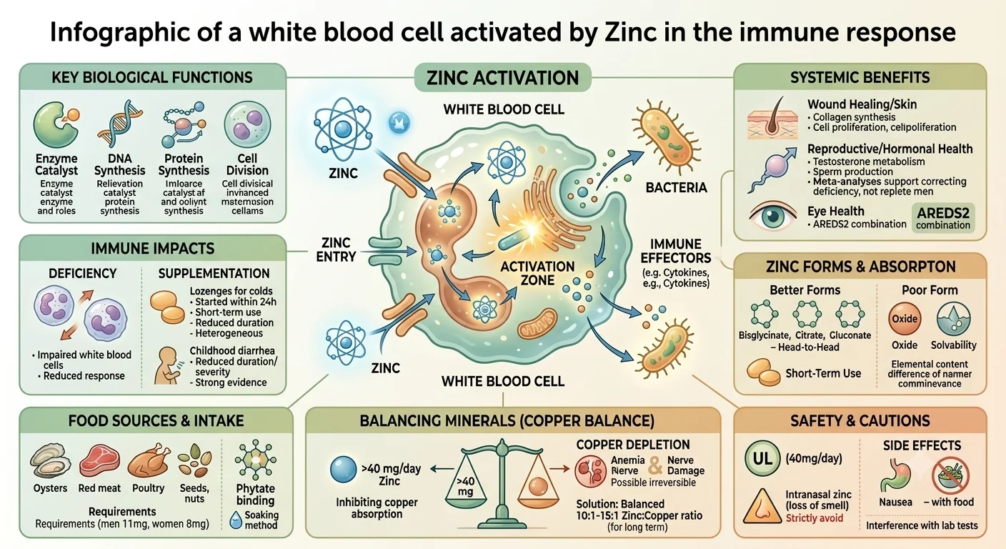 Infographic of a white blood cell activated by Zinc in the immune response